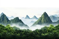 Green jungle forest landscape panoramic mountains.