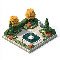 Public garden isometric outdoors fountain.