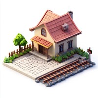 Train station isometric house architecture.