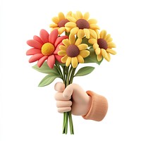 Hand holding flower bouquet flowers illustration colorful.