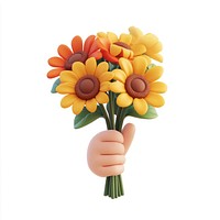 Hand holding flower bouquet sunflowers illustration colorful.