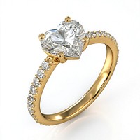 A Heart-cut diamond engagement ring with a diamond band in gold gemstone jewelry heart-shaped.