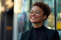 A happy businesswoman in glasses professional female smile.