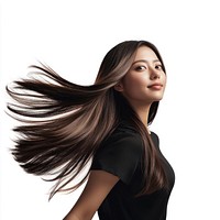 A beautiful woman with long brown straight hair photography portrait flowing.