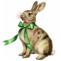 Rabbit wear green ribbon illustration vintage animal.