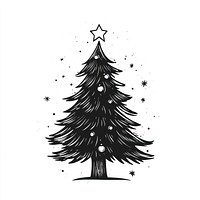 Christmas tree illustration hand-drawn vintage.