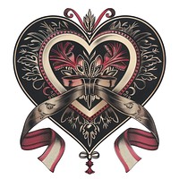 Gothic wedding heart illustration vintage ribbon.