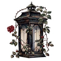 Gothic wedding lantern roses illustration vintage.