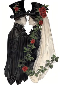 Gothic wedding roses illustration clothing.