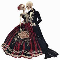 Skeleton in wedding dress illustration skeleton vintage.