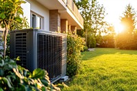 Air source heat pump outdoors lighting modern.