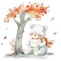 Cute bear watercolor tree art.