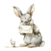 Bunny sitting to a letter watercolor animal rabbit.