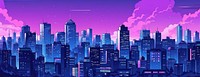 Illustration of minimal skyline cityscape building purple.