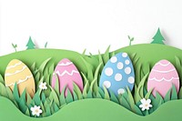 Green field with cute easter eggs colors paper celebration.