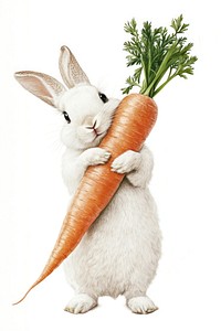 Rabbit hugging large carrot background animal white.