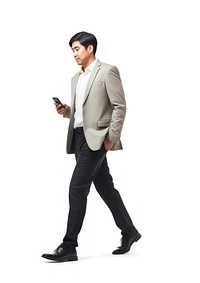 Asian businessman walking background isolated.