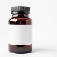 Brown vitamin bottle isolated white label.