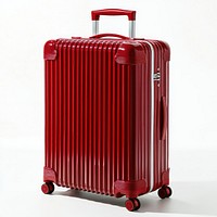 Red travel suitcase luggage furniture accessory.