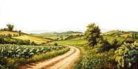 Farm borders countryside vegetation landscape.