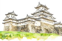 Castle architecture watercolor himeji.