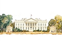 White house landmark architecture watercolor.