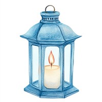 Christmas candle vintage lantern watercolor light blue.