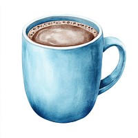 Blue Christmas mug watercolor chocolate beverage.