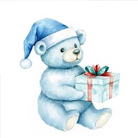 Christmas teddy bear watercolor christmas present.