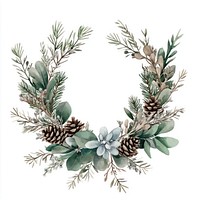 Watercolor winter wreath illustration greenery cones.