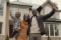 Happy family portrait waving photo.