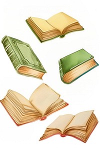 Flying colorful books illustration vintage pages.