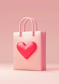 3d illustration of shopping bag in pastel pink with a red heart icon symbol accessories valentine's.