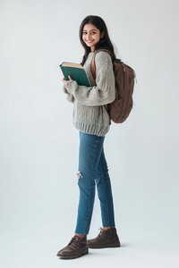 Student sweater standing backpack.