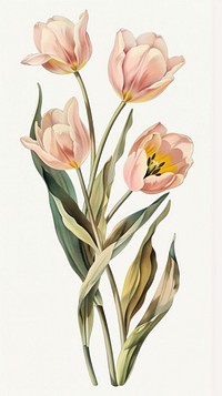 Pink tulip flower art illustration botanical.