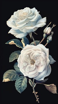 White rose flower art illustration vintage.