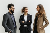 Three business people talking person conversation professional.