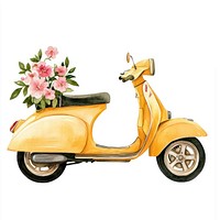 Yellow vintage scooter flowers transportation illustration.