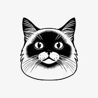 PNG Siamese cat  face portrait, black outline clipart style illustration, transparent background