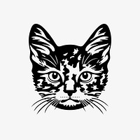 Cat face portrait, black outline clipart style illustration, transparent background