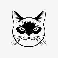 Siamese cat face portrait, black outline clipart style illustration, transparent background