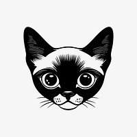 Siamese cat face portrait, black outline clipart style illustration, transparent background