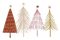 Illustration of minimal doodle Christmas trees. Minimal doodle Christmas tree illustration featuring different colors and patterns. Festive and decorative tree art. Isolated on white background