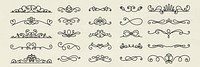 Vector set. Elegant vintage dividers with intricate swirls and flourishes. Decorative elements perfect for invitations and design. Vintage swirls add a classic touch. Hand drawn ornament vector set.