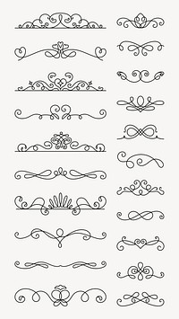 Elegant floral dividers, ornate and decorative, with intricate swirls and flourishes. Perfect for design, these floral dividers add a touch of elegance and style. Hand drawn ornament vector set.