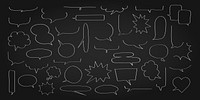 Chalkboard with various speech bubbles. Speech bubbles in different shapes. Chalkboard design with speech bubbles. Creative speech bubbles on chalkboard. Message illustration vector.