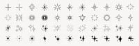 Collection of 48 starburst icons in various styles. Starburst designs include crosses, rays, and circles. Perfect for graphic design and decoration. Element vector set.