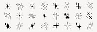 A collection of star icons in various shapes and styles. Star icons feature different designs, with stars and sparkles. Perfect for design projects needing star icons. Element vector set.