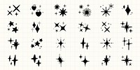 Collection of star and sparkle icons. Various star shapes and sparkle designs. Perfect for adding sparkle and starry effects to designs. Element vector set.