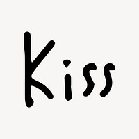 Playful handwritten text 'Kiss' in bold black on white, element vector